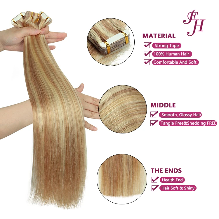 FH real russian hair tape in extensions  tape ins extension raw hair straight 24inch tape in hair extensions 100 gram