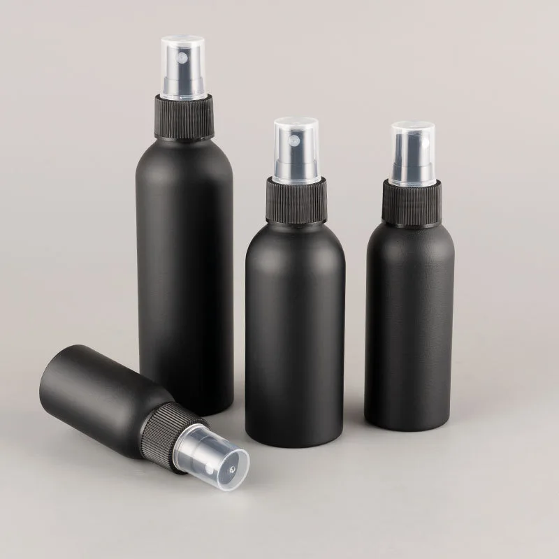 Matte black 100ml 250ml 500ml  aluminum bottle with mist spray  pump