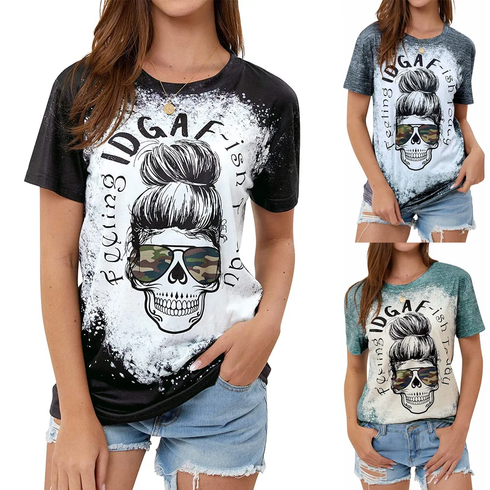 Fast Shipping Skull Y2K Style Graphic Sublimation Printing Similar Bleached Basic T-shirts For Women