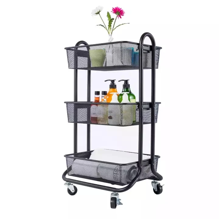 3 Tier Rolling Cart Metal Utility Cart with Wheels Carsters for Office Bedroom Storage Organizer