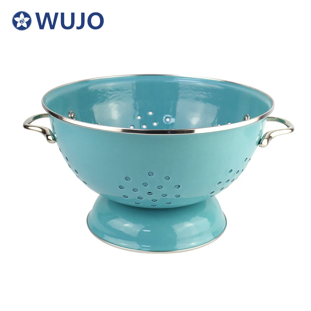 Цветная эмалированная корзина для хранения овощей и фруктов WUJO Collander со стальной ручкой