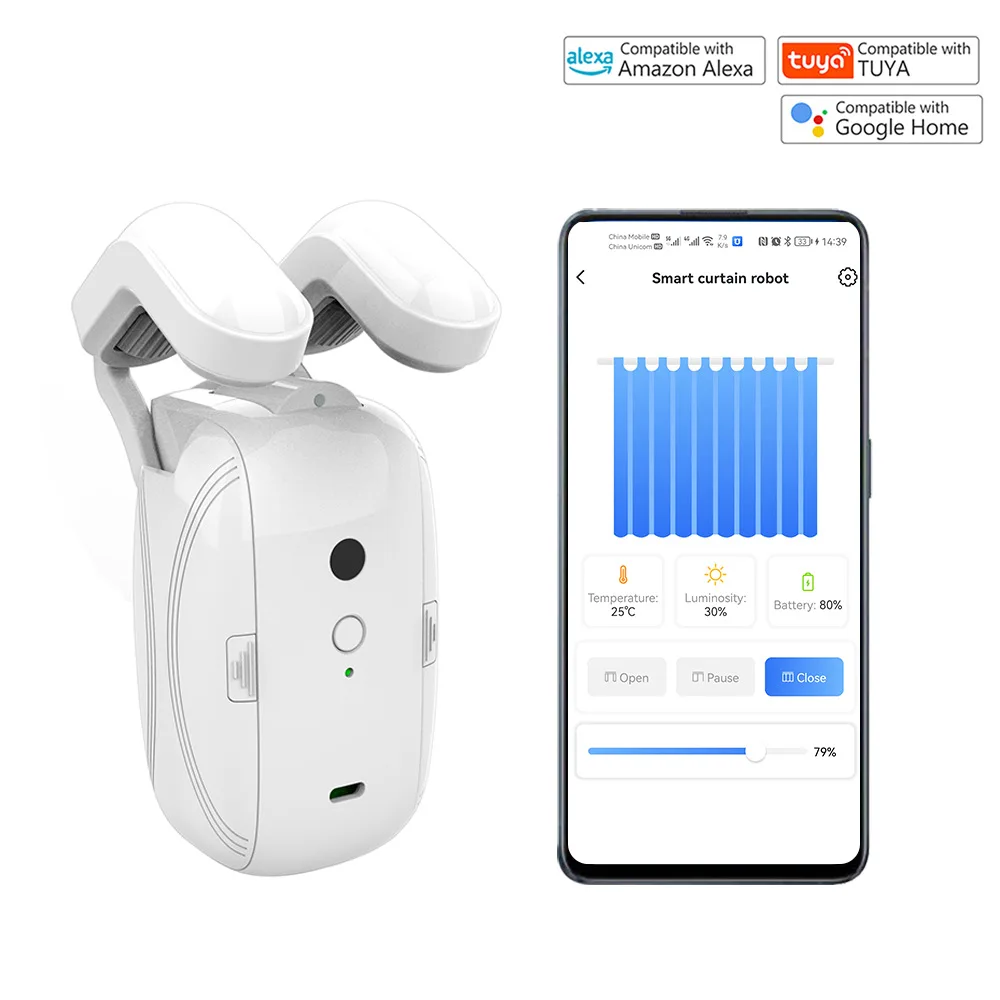 Home Automatic Tuya Smart Roma Pole/T/U Track  3 in 1 Curtain Robot Motor Work with  Alexa/Google Assistance  PST-LY-BT-1