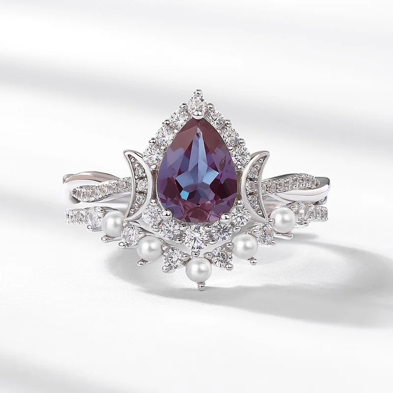 New Luxury Atmosphere Alexandrite Ring S925 Sterling Silver Ring Set Ring Manufacturers Wholesale