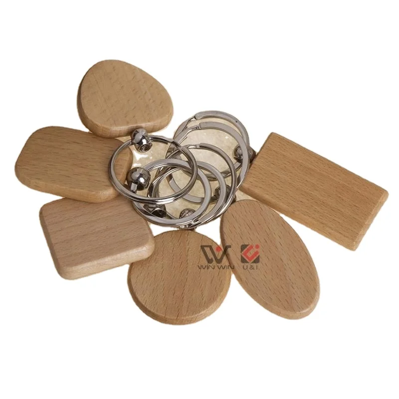 Handmade Wooden Keychain Ring Custom Shape Logo Wood Craft Key Holder