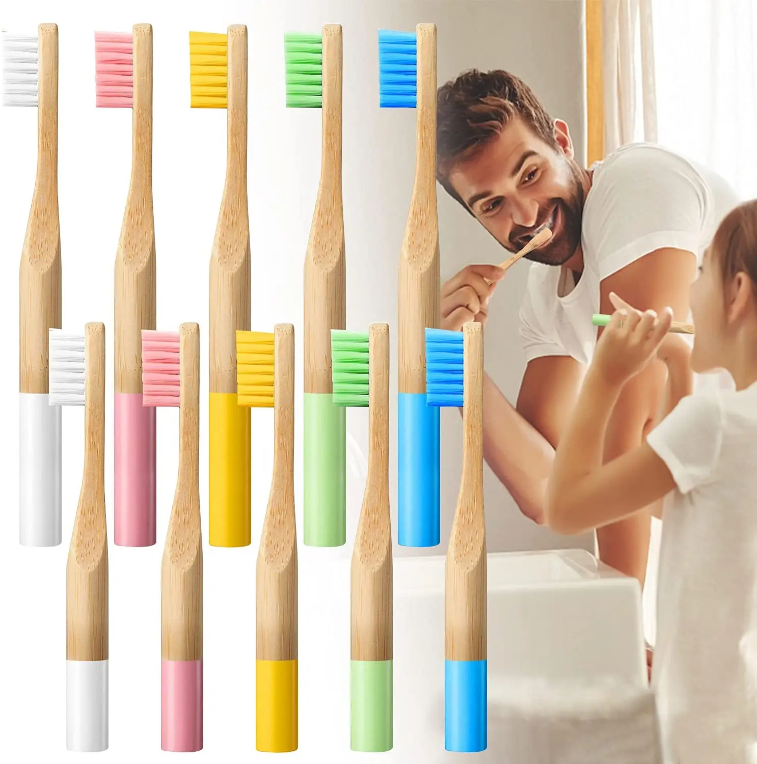Bio toothbruhs reusable round handle bamboo toothbrush travel set hot selling bamboo toothbrush with bamboo tube