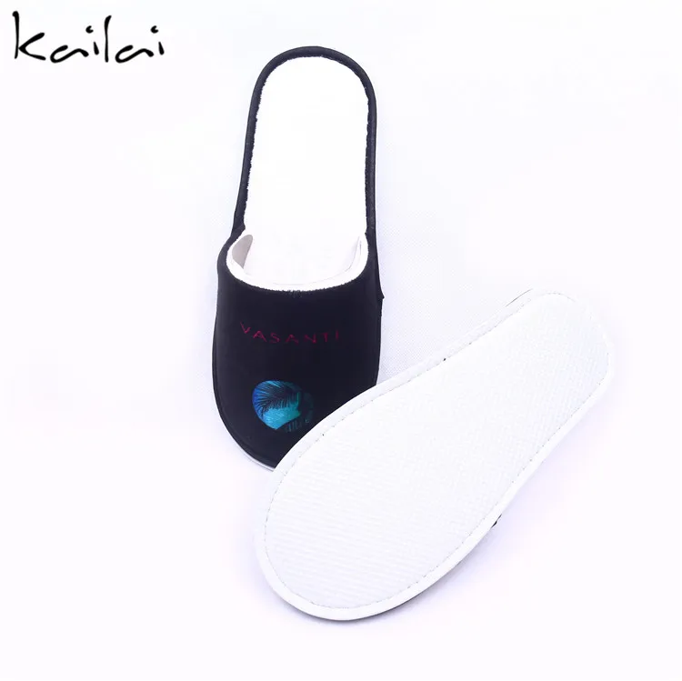 Wholesale Custom Disposable Indoor Slipper Luxury Black Hotel Slippers With Logo