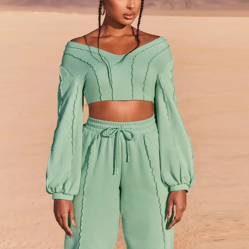 2021 Wholesale French Terry Long Sleeve Two Piece Clothing Top And Pants Set  Organic Cotton Baby Women Sweat Suit