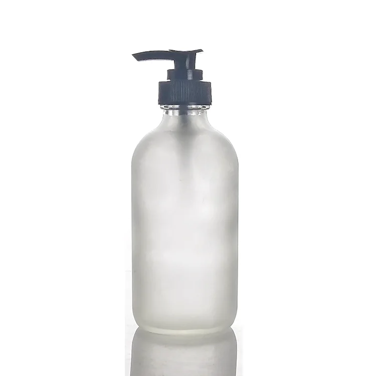 cosmetic spray pump clear frosted glass boston round bottle 4oz 8oz cosmetic bottle