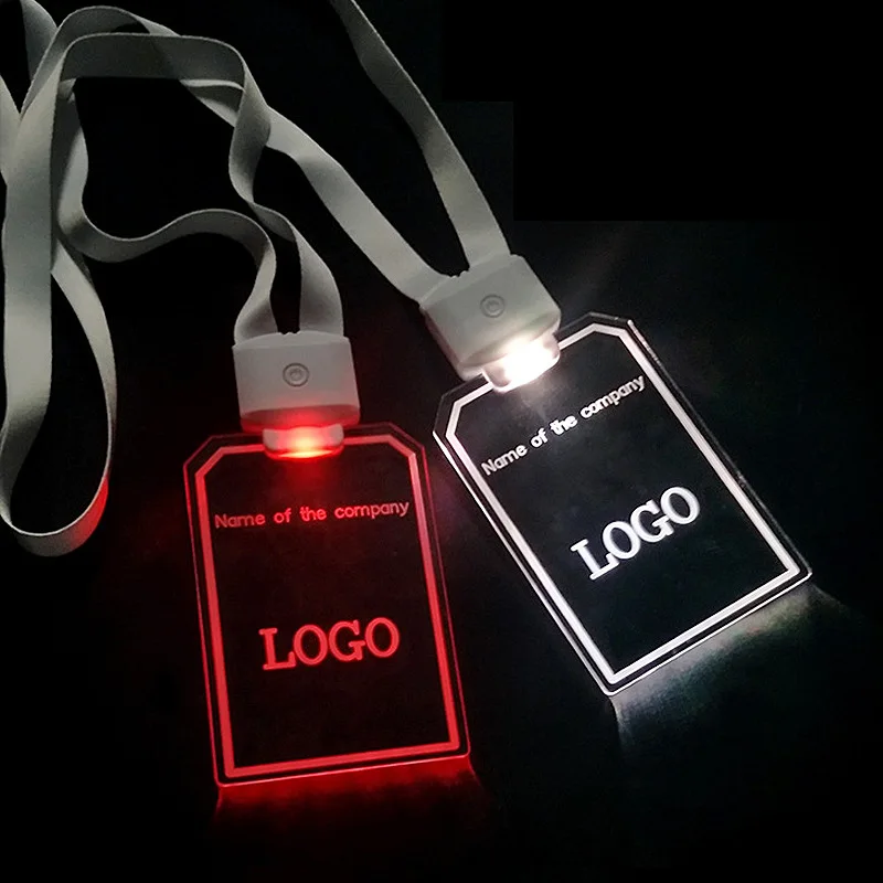 Colorful Crystal Acrylic Id Card Holder Glowing Led Lanyard Customized Logo Work Permit Decoration Led Glow Lanyard