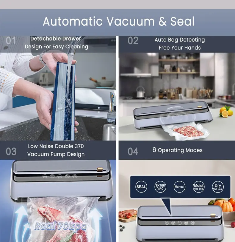 2024 new design -85kpa  food packaging machine sealing for food preservation electric vacuum sealer automatic