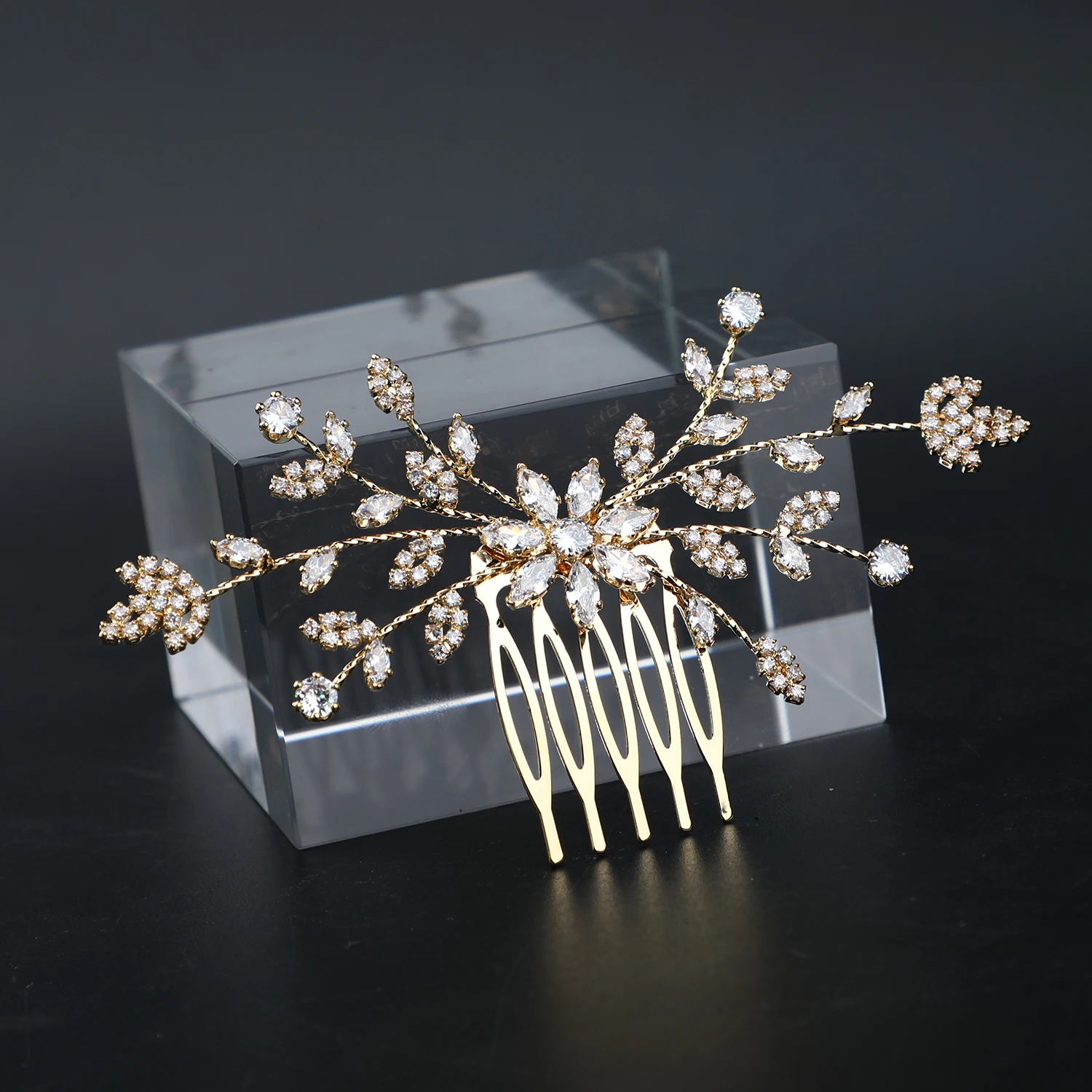 Gold Plated Wedding Bride Hairband Jewelry Flower Headpiece Floral Hair Accessories Bridal Hair Combs