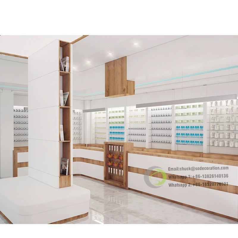 Customized Wooden Fancy Shop Counter Design,Shop Display Cabinet Racks For Pharmacy