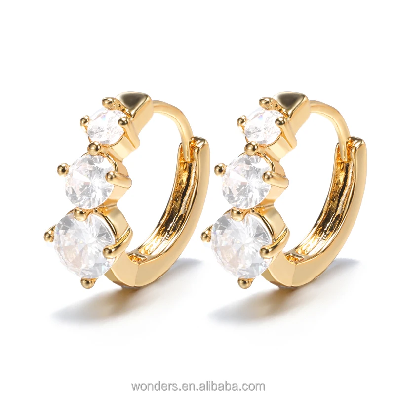 3 CZ Crystal Chunky CZ Hoop Earrings For Women Beautiful Set Earings For Women Girls Bijoux