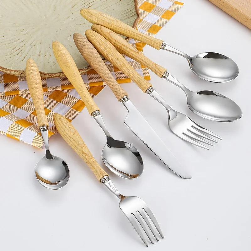 5 pieces premium 304 18/8 stainless steel wooden handle cutlery set