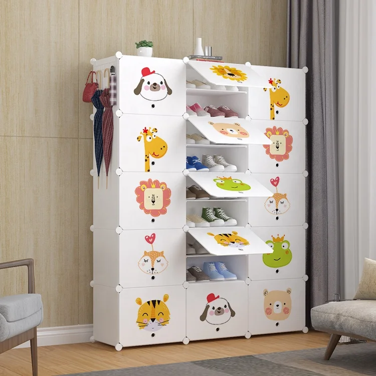 Foldable Plastic Shoe Rack Organizer With 15 Doors Shoe Organizer With Sticker