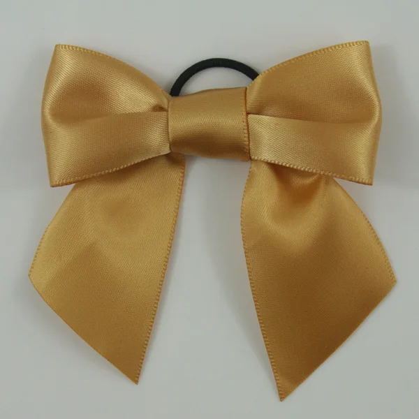 wholesale custom gold pre-tied satin ribbon bow with elastic loop