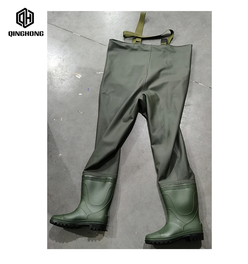 Qinghong Manufacturer Pure pvc chest wader for fishing custom made thigh Reach Standard  environmental felt sole waders