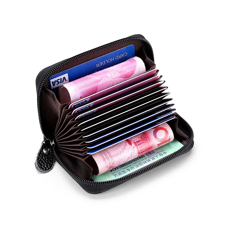 
atinfor RFID Card Clip Leather Card Cover Organ Zipper Leather Multi-Functional Wallet Certificate Purse 