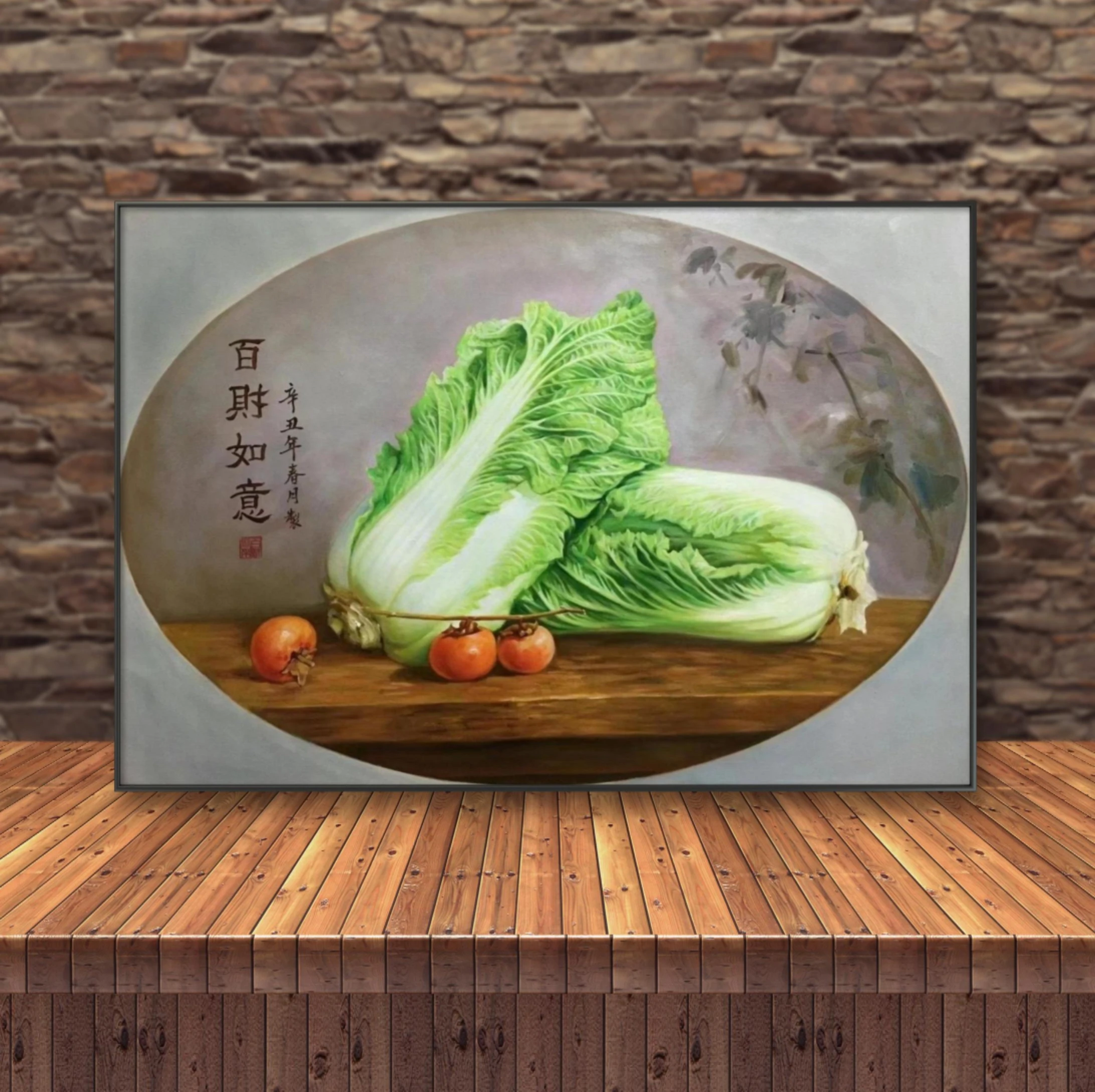 Chinese style hand drawn living room foyer corridor landscape oil painting wall decoration painting jade cabbage painting