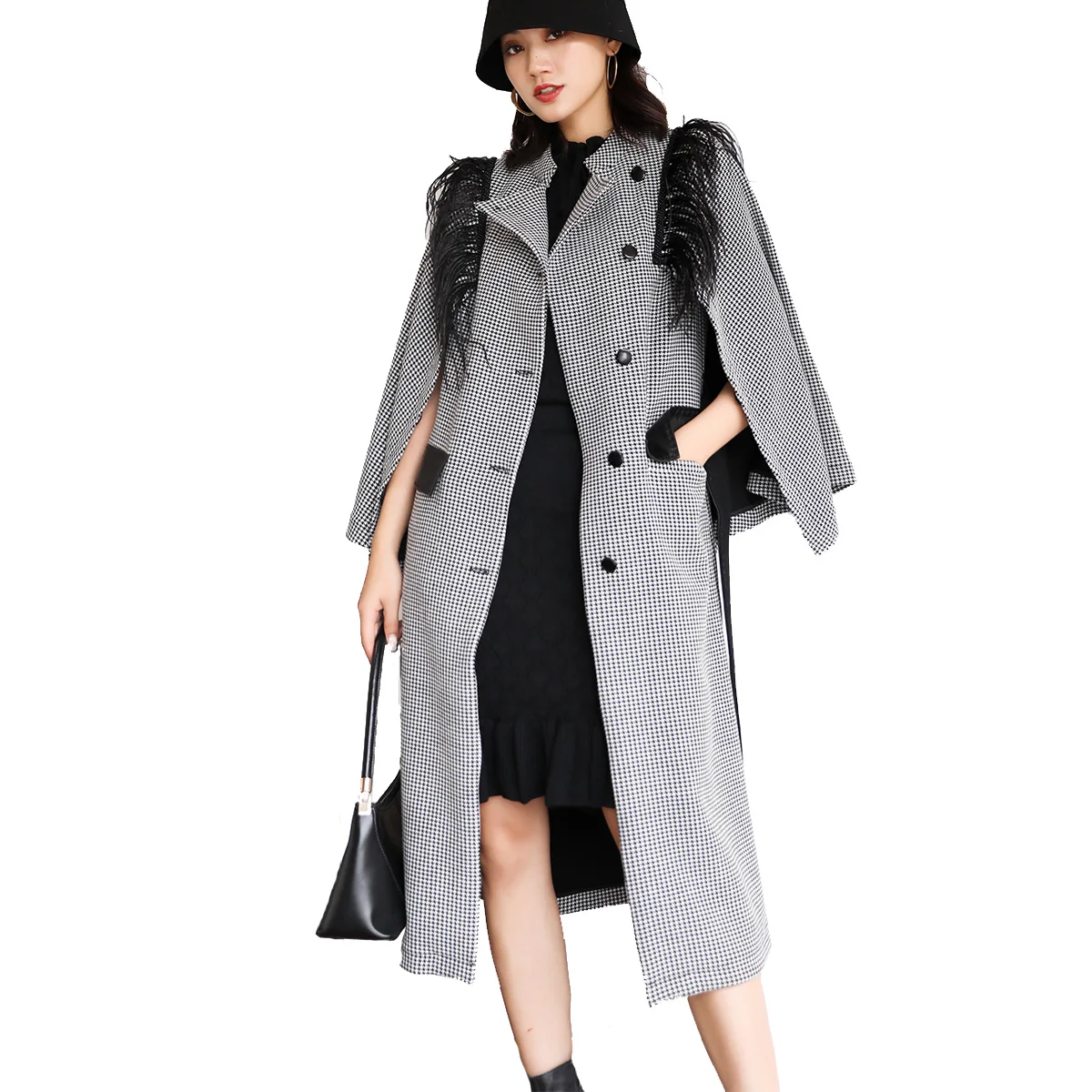 Plaid and Tassel series OEM high-quality hand-made cashmere & woolen overcoats custom Factory