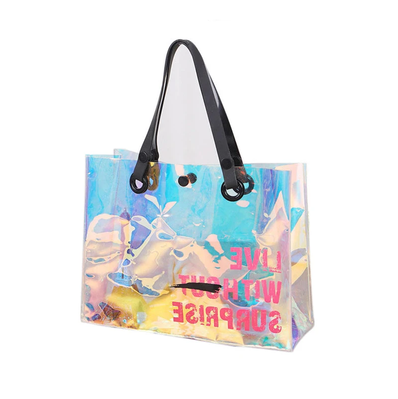 Female Transparent Women Beach sac a main Hologram Laser Clear Holographic PVC Tote Purse bag handbags