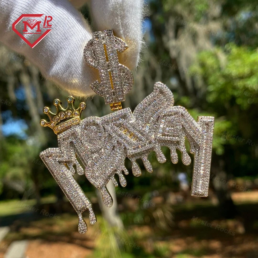 Money With Dollar Bail And Crown Moissanite Pendant Passes Diamond Tester 925 Silver Iced Out Custom Hip Hop Pendant