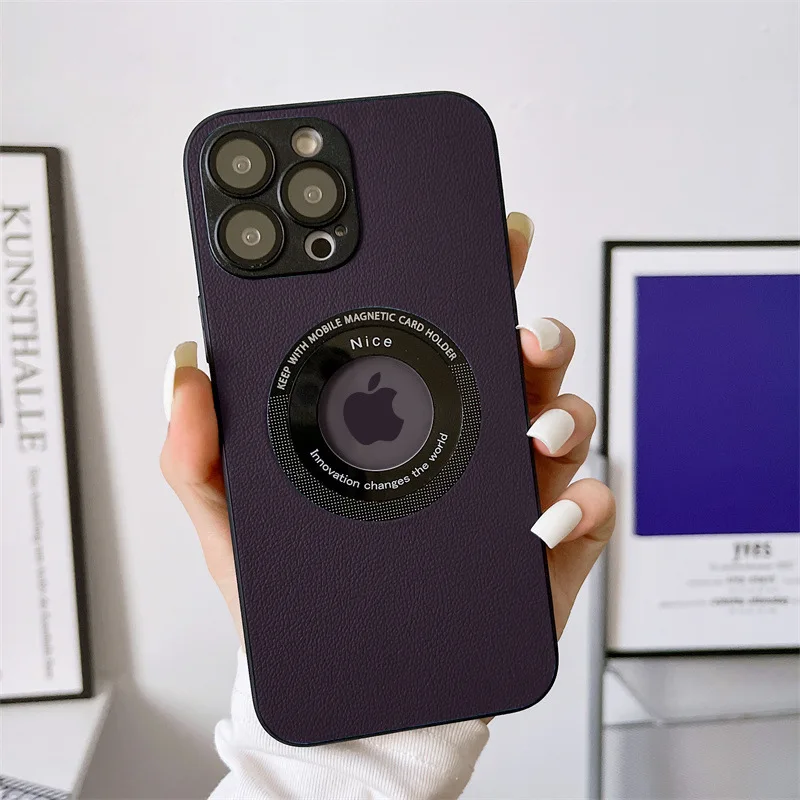 new magnetic leakage standard wholesale lychee leather  lens film full cover phone case fit for iphone  11 12 13 14 15promax