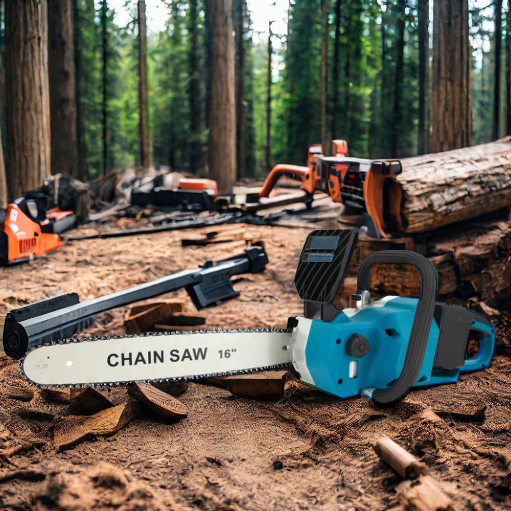 MKT 16 Inch Battery Tool Cordless Lithium ChainSaw Wood Cutting Machine Garden  Electric Power Long Reach Chain Saws