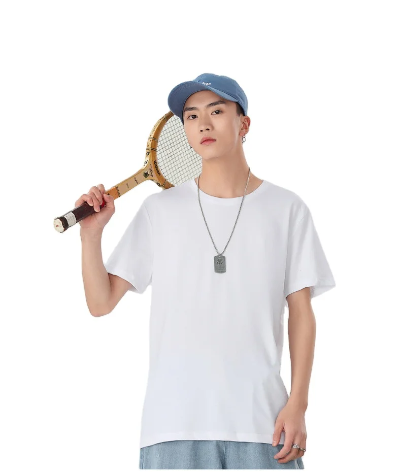 Men Clothing Good Quality Breathable 100% Cotton T-Shirts Heavy Thick White Basic O-Neck Tshirt Custom For Tall Big  Men