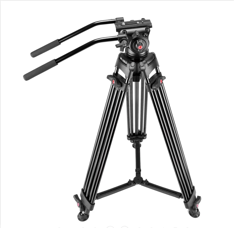 New Fluid Drag Head Heavy Duty Video Tripod with 75mm Ball Aluminum Twin Tube Leg with Mid-Level Spreader Two Pan Bars