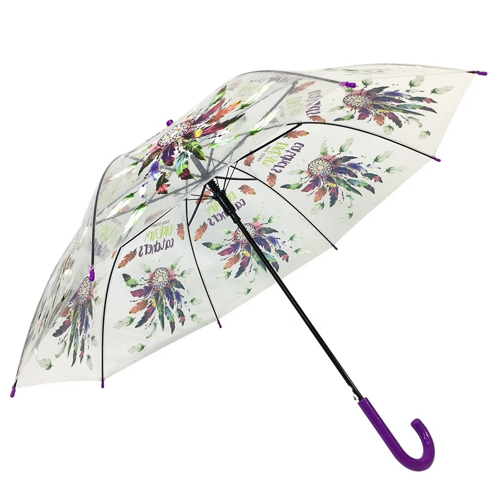 OVIDA Eco-friendly POE Clear Fabric Transparent Umbrella Purple Promotion Umbrella