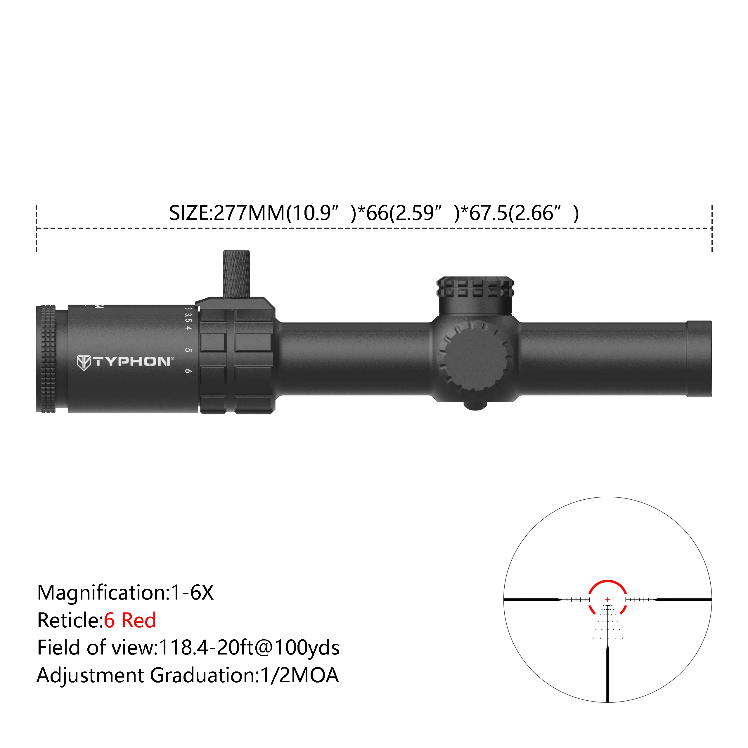 TYPHON 1-6x24IR SFP LPVO вторая фокальная плоскость Красная светящаяся оправа 30 мм трубчатые оптические прицелы широкоугольные охотничьи