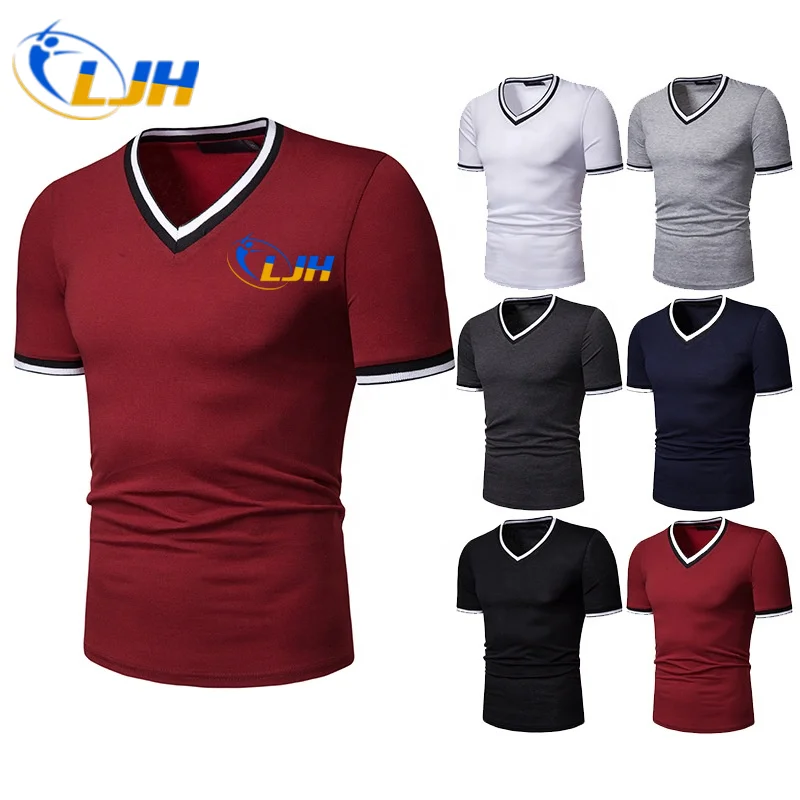 Men Plain Golf T-Shirt Vintage T Shirt Blanks Wholesale 100% Cotton V Neck T Shirt