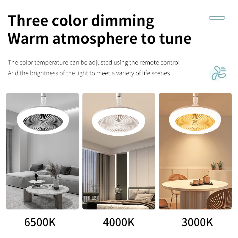 Modern indoor low power dimmable Bass LED fan bulb 360 Rotary remote control E27 ceiling fan lighting fan  bulb