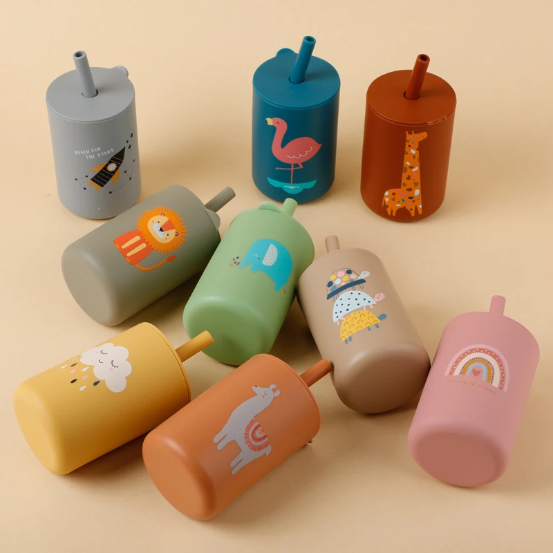 Silicone Cute Bpa Free Baby Cup with Straw Safe Infant Training Sippy Cup Eco Friendly Silicone Baby Training Cup