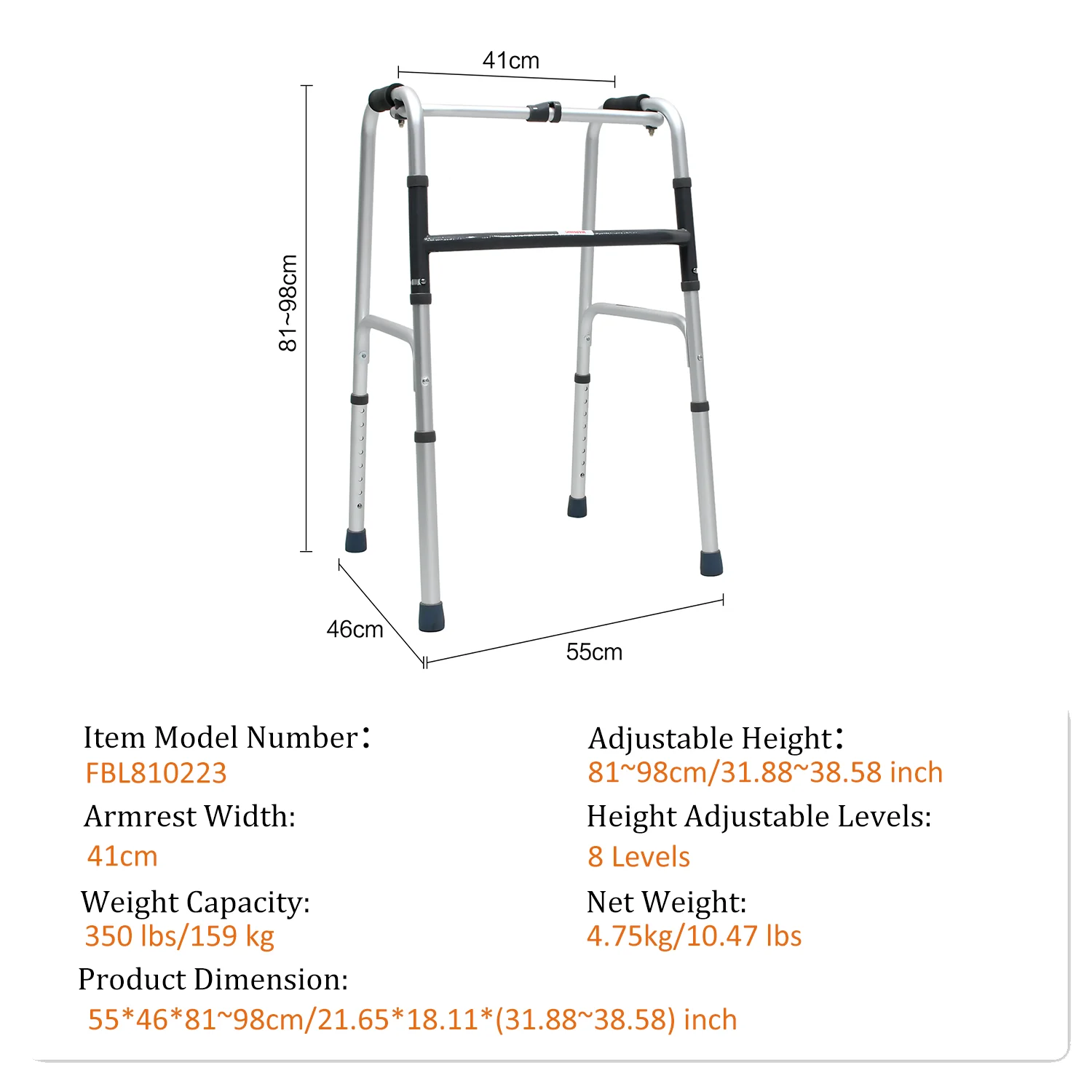 Bliss Medical Mobility Aid Heavy Duty Aluminum Disabled Walking Frame Aids Lightweight Portable Folding Medical Walker