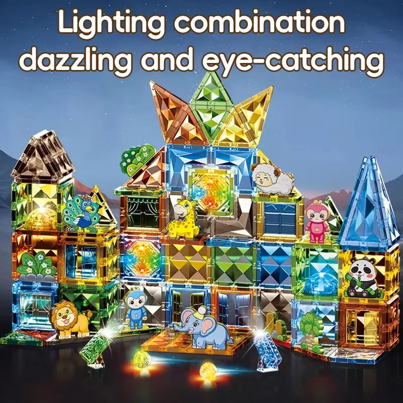 High Quality  Diamond Sequin Magnetic Building Block Toys Sets Zoological Park DIY Assembly Toy Magnetic 3D Puzzle Blocks Toy