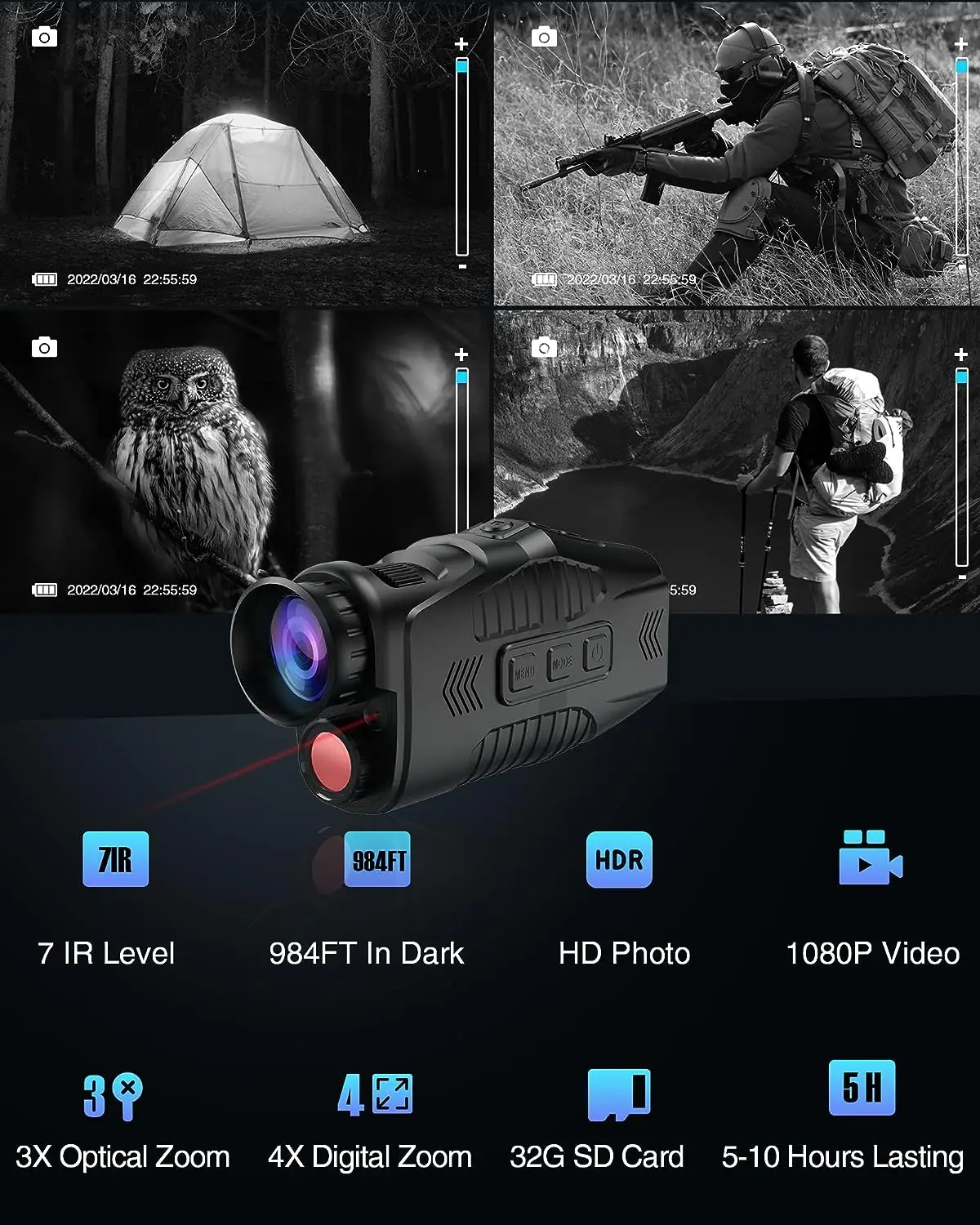 Digital Night Vision Monocular with Infrared Illuminator & Video Recording, 1080P Night Vision  for Hunting, Camping