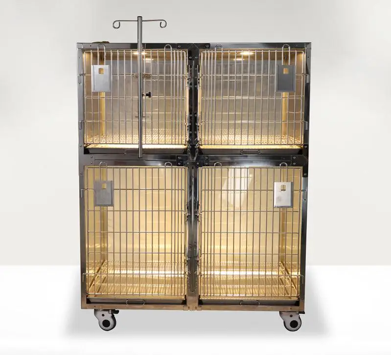 Pet vet  all stainless material with light lamp cage kennel four door for clinic hospital use in night
