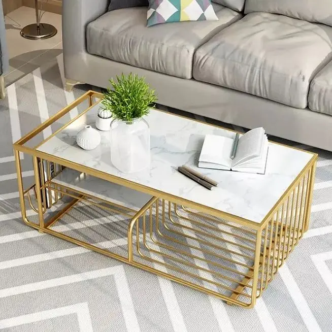 European Luxury Modern Round Marble Gold Coffee Table Living House Packing Room Furniture Metal Iron End Side Table