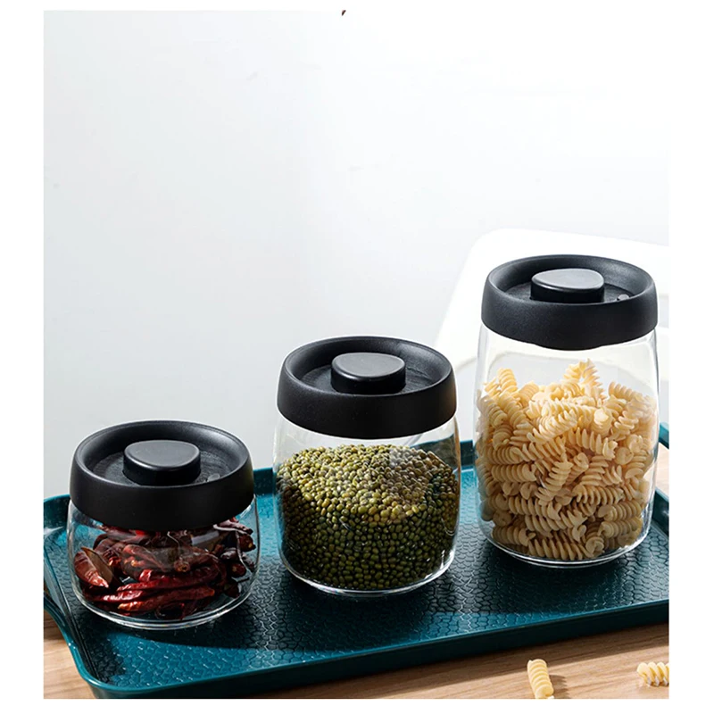 Best Selling Round Glass Press Lid Sealed Jar Kitchen Vacuum Storage Jar Coffee Bean Moisture-proof Storage Jar YGH644