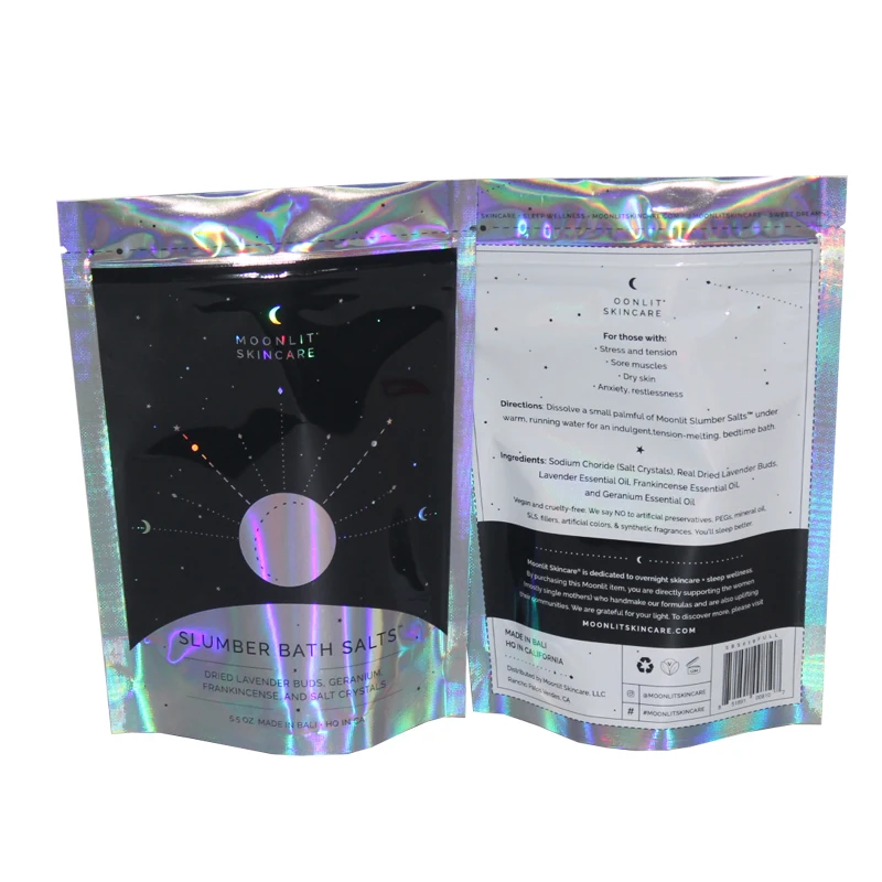 5.5OZ bath salts packaging custom printed stand up zipper bag laser packaging bag