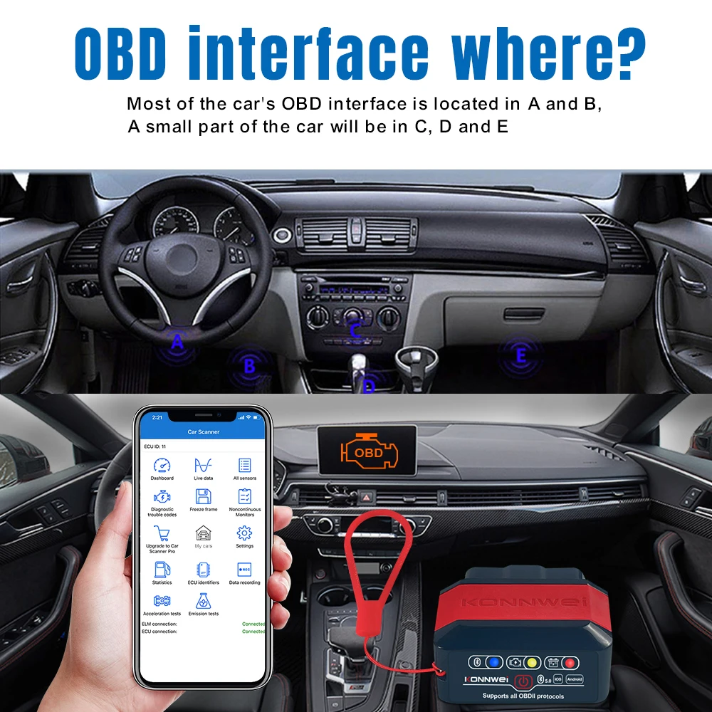 Высокое качество V obd gate obd2 diag Elm 327 25k80 Bluetooth OBD сканер konnwei Elm327 OBD2