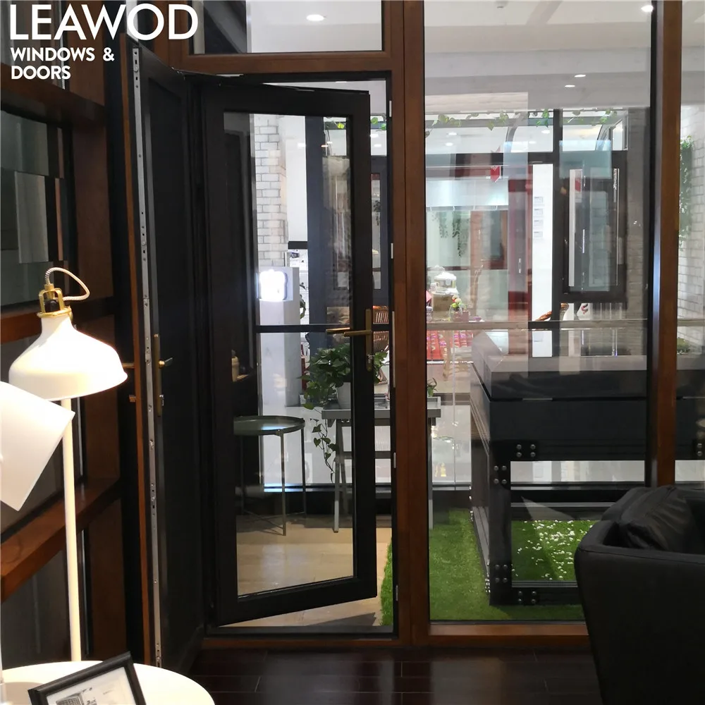 Aluminium Clading Wood French Door Wood Clad Aluminum Casement Doors with Screen