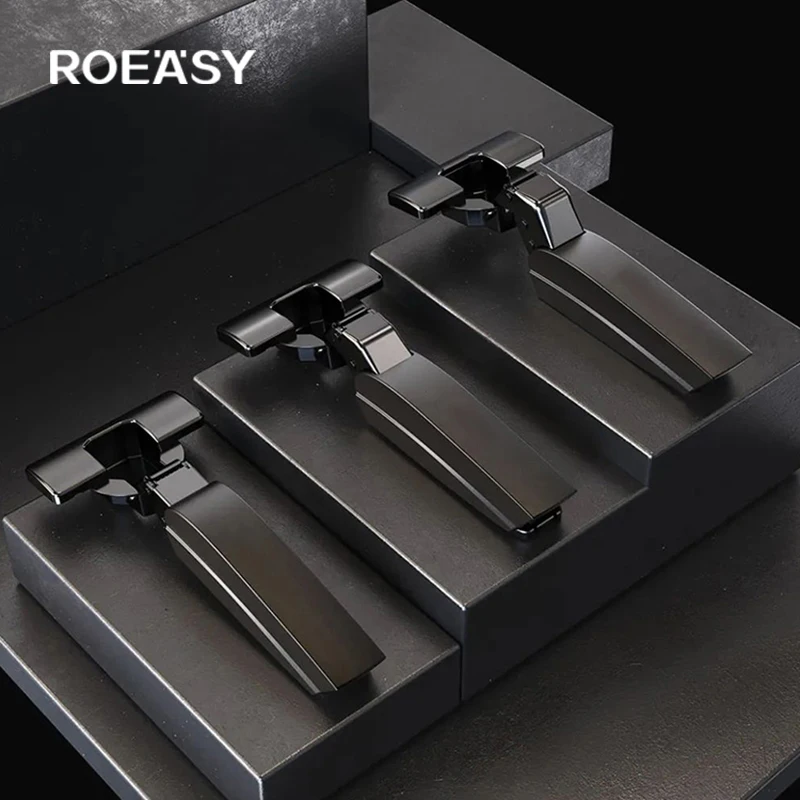ROEASY Hidden Base Closet Black Hinge for Furniture Soft Closing Cabinet Cupboard Door Hinge with Plastic Cover
