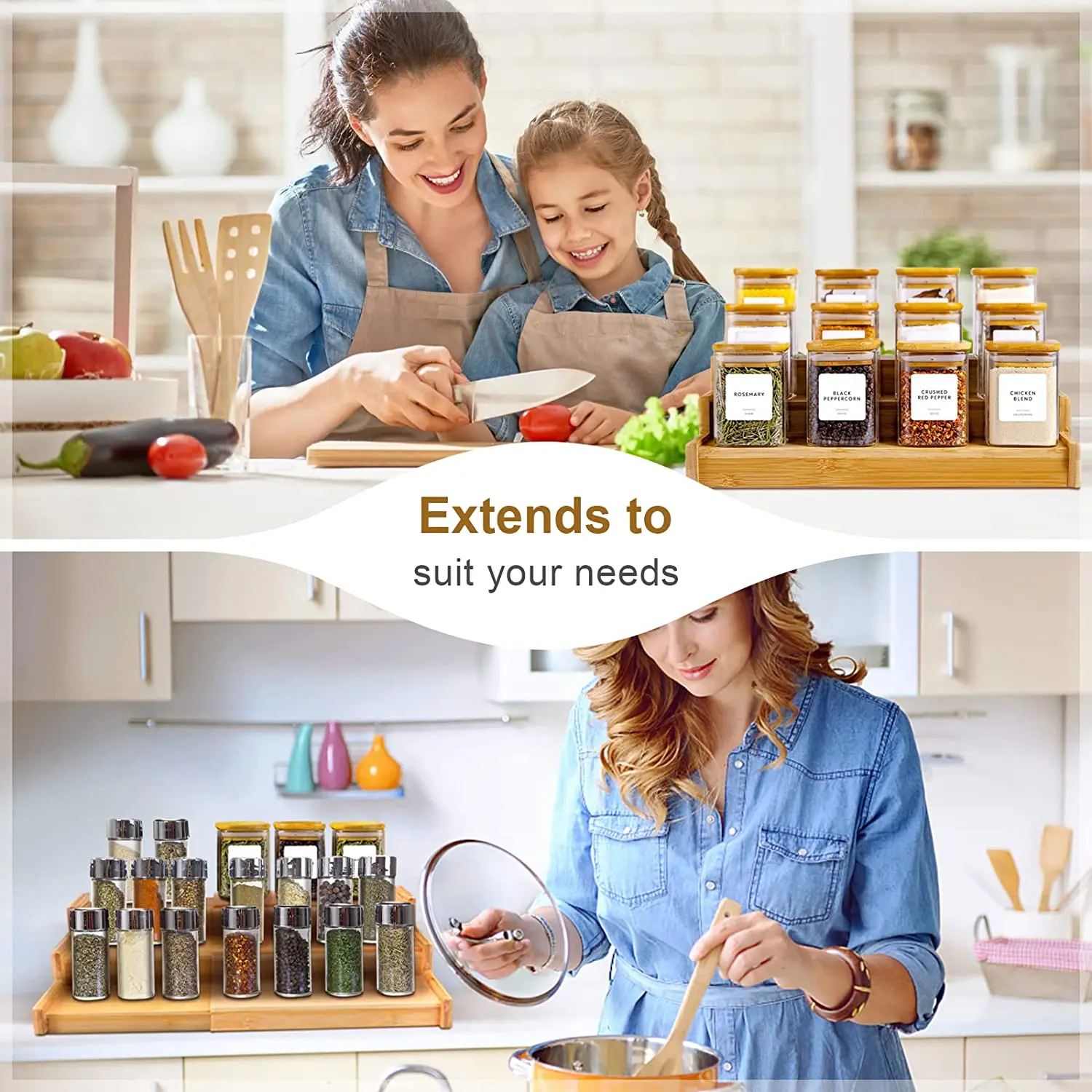 kitchen  bamboo spice organizer expandable spice rack organizer 3 tier spice drawer organizer