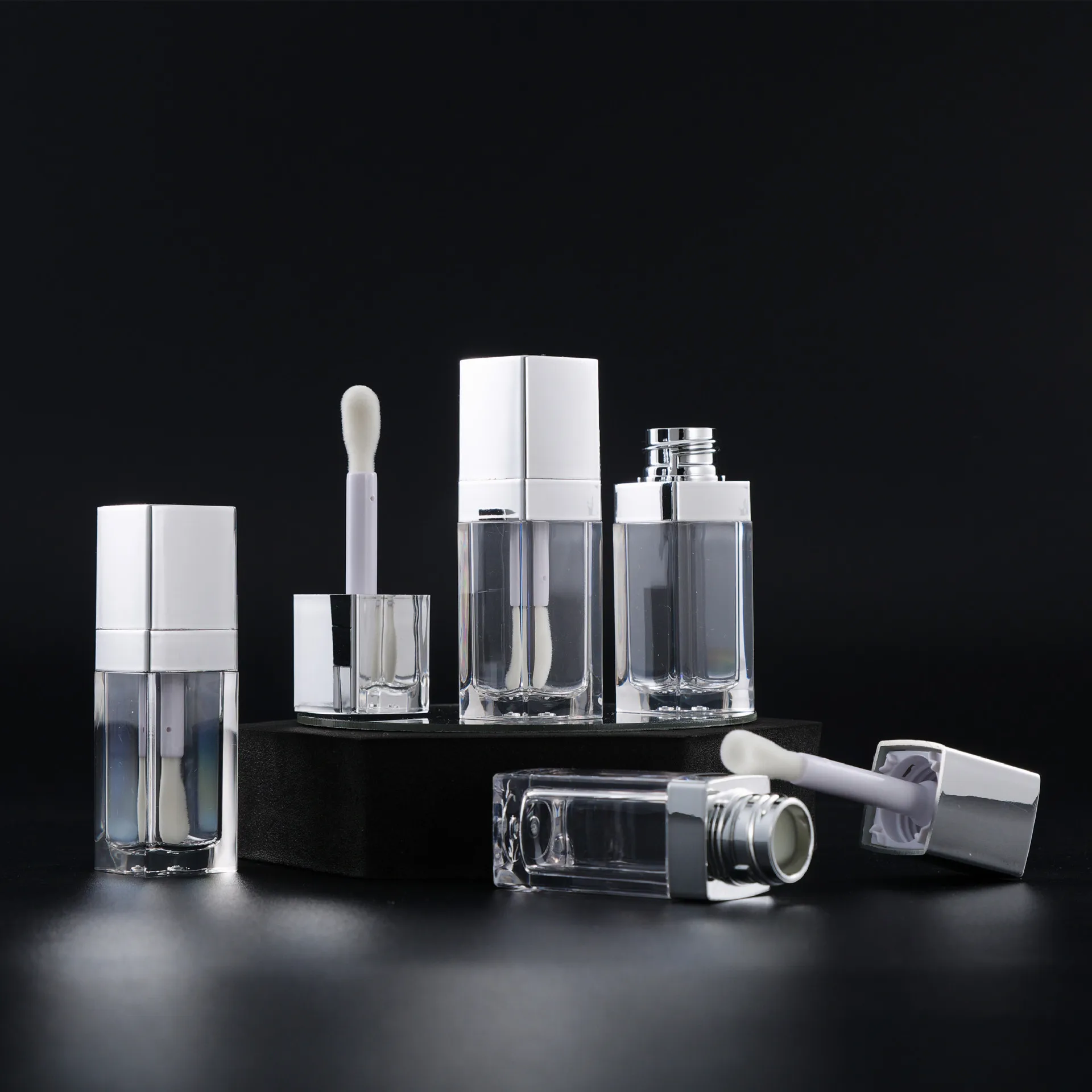 SJL Ready stock large brush Rod lip gloss tube Muzi brush head square silver lip empty tube lipstick tube wholesale 8ML