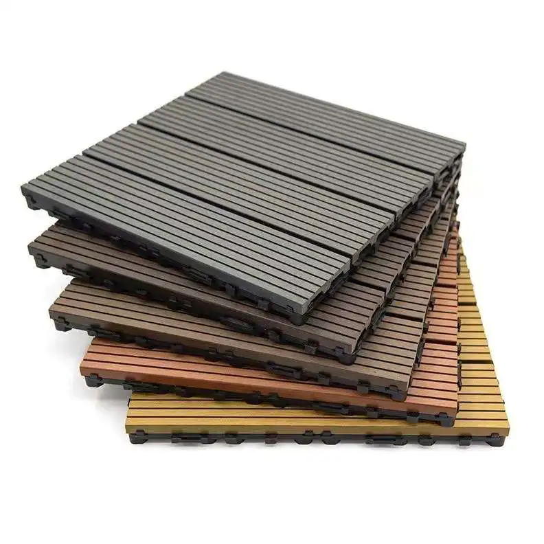 Decking Wood Patio Tiles 8 Slats Decking Tiles Easy Snap Interlocking Floor Tiles for Indoor and Outdoor