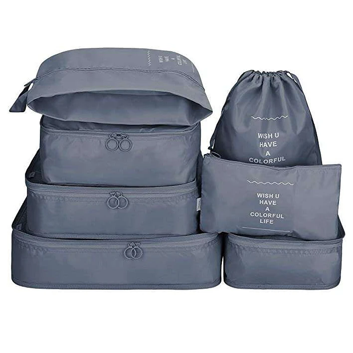 High Quality Fashion Waterproof Laundry Nylon Travel Packing Cubes Set 7pcs Organizer Bags For luggage