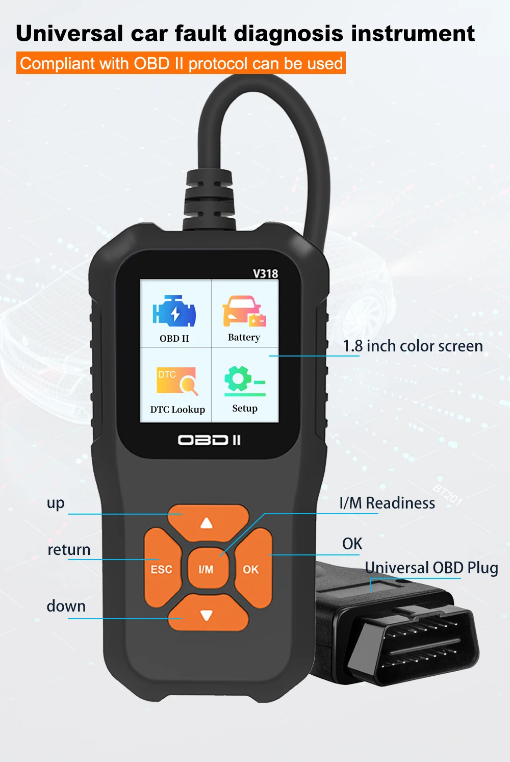 Dropshipping V318 handheld auto diagnostic inspection tool device code reader scan tool automotive diagnostic tester
